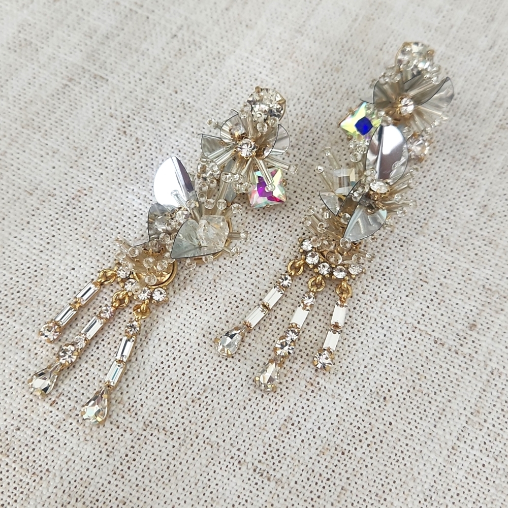 J. Crew Crystal Sequin Cluster Dangle Drop Statement Earrings